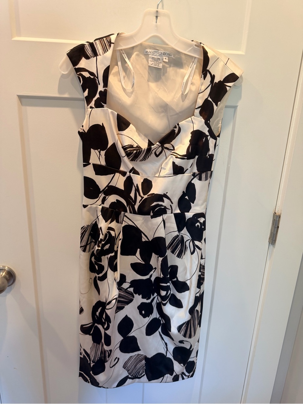 Maggy London Brown Cream Floral Draped Neck Sheath Dress Size 4